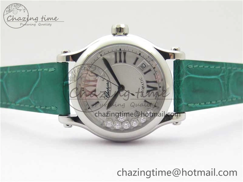 FreshLook HAPPY SPORT AUTOMATIC SS 36MM YYF 1:1 BEST EDITION WHITE DIAL ON GREEN LEATHER STRAP A 6386