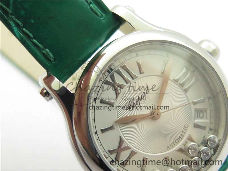 FreshLook HAPPY SPORT AUTOMATIC SS 36MM YYF 1:1 BEST EDITION WHITE DIAL ON GREEN LEATHER STRAP A 6386