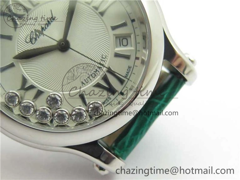 FreshLook HAPPY SPORT AUTOMATIC SS 36MM YYF 1:1 BEST EDITION WHITE DIAL ON GREEN LEATHER STRAP A 6386