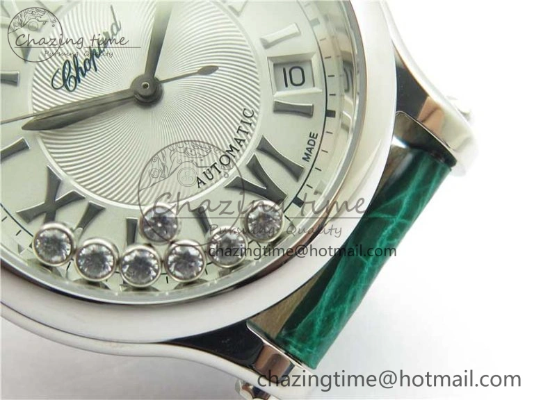 FreshLook HAPPY SPORT AUTOMATIC SS 36MM YYF 1:1 BEST EDITION WHITE DIAL ON GREEN LEATHER STRAP A 6386