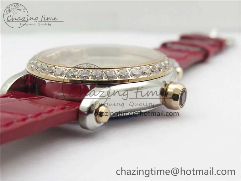 NewStyle HAPPY SPORT AUTOMATIC SS RG 36MM CRYSTAL YYF 1:1 BEST EDITION WHITE DIAL ON RED LEATHER STRAP A 10309