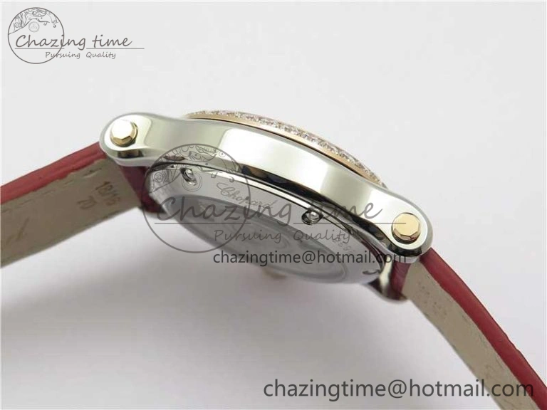 NewStyle HAPPY SPORT AUTOMATIC SS RG 36MM CRYSTAL YYF 1:1 BEST EDITION WHITE DIAL ON RED LEATHER STRAP A 10309