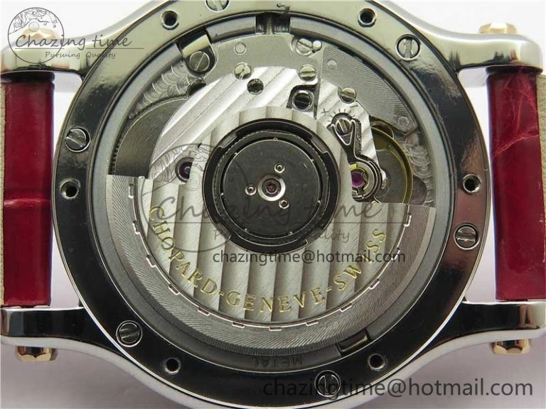 NewStyle HAPPY SPORT AUTOMATIC SS RG 36MM CRYSTAL YYF 1:1 BEST EDITION WHITE DIAL ON RED LEATHER STRAP A 10309