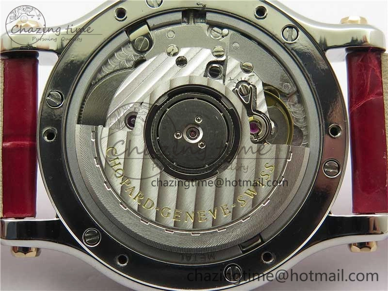 NewStyle HAPPY SPORT AUTOMATIC SS RG 36MM CRYSTAL YYF 1:1 BEST EDITION WHITE DIAL ON RED LEATHER STRAP A 10309
