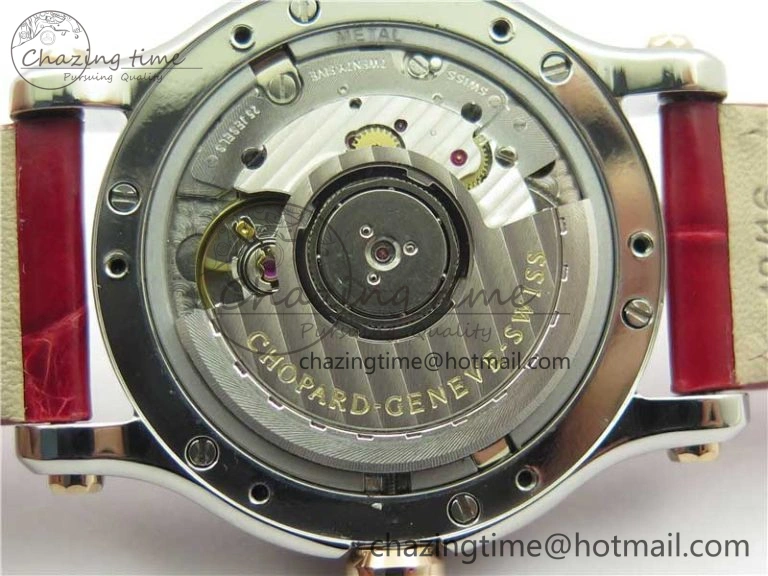 NewStyle HAPPY SPORT AUTOMATIC SS RG 36MM CRYSTAL YYF 1:1 BEST EDITION WHITE DIAL ON RED LEATHER STRAP A 10309