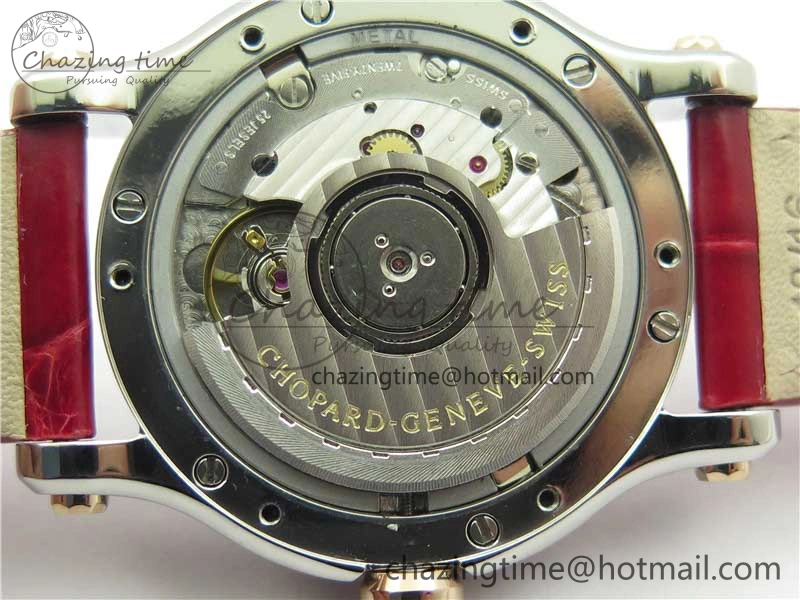 NewStyle HAPPY SPORT AUTOMATIC SS RG 36MM CRYSTAL YYF 1:1 BEST EDITION WHITE DIAL ON RED LEATHER STRAP A 10309