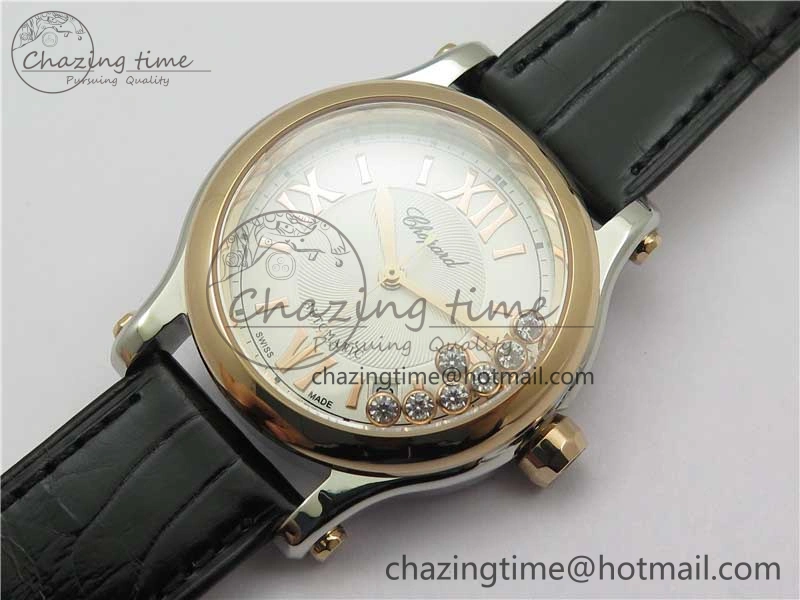HAPPY SPORT AUTOMATIC SS RG 36MM YYF 1:1 BEST EDITION WHITE DIAL ON BLACK LEATHER STRAP A Minimalist 6382