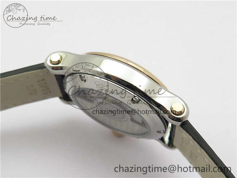 HAPPY SPORT AUTOMATIC SS RG 36MM YYF 1:1 BEST EDITION WHITE DIAL ON BLACK LEATHER STRAP A Minimalist 6382