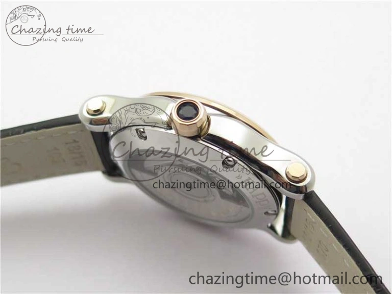 HAPPY SPORT AUTOMATIC SS RG 36MM YYF 1:1 BEST EDITION WHITE DIAL ON BLACK LEATHER STRAP A Minimalist 6382