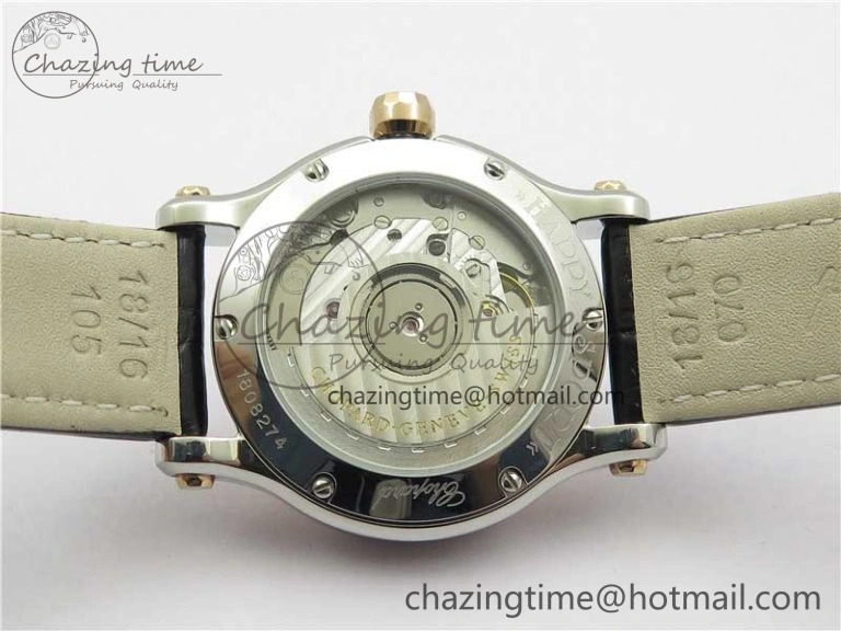 HAPPY SPORT AUTOMATIC SS RG 36MM YYF 1:1 BEST EDITION WHITE DIAL ON BLACK LEATHER STRAP A Minimalist 6382