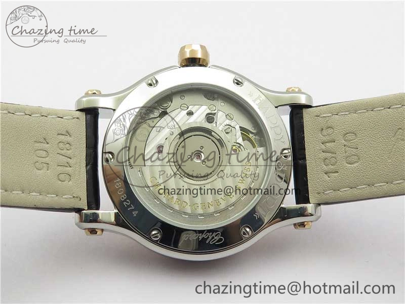 HAPPY SPORT AUTOMATIC SS RG 36MM YYF 1:1 BEST EDITION WHITE DIAL ON BLACK LEATHER STRAP A Minimalist 6382
