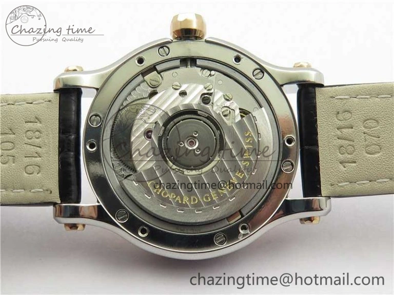 HAPPY SPORT AUTOMATIC SS RG 36MM YYF 1:1 BEST EDITION WHITE DIAL ON BLACK LEATHER STRAP A Minimalist 6382