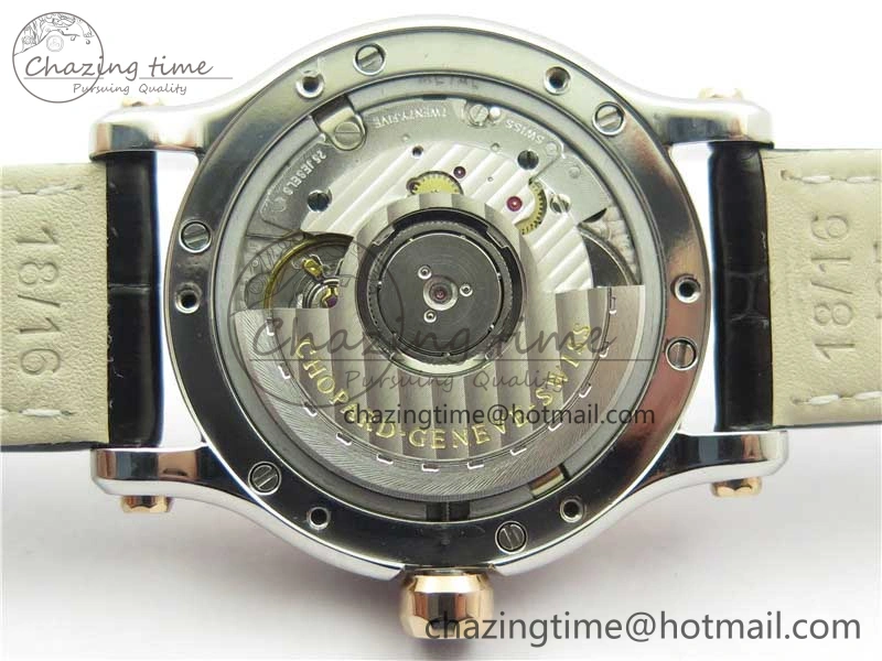 HAPPY SPORT AUTOMATIC SS RG 36MM YYF 1:1 BEST EDITION WHITE DIAL ON BLACK LEATHER STRAP A Minimalist 6382