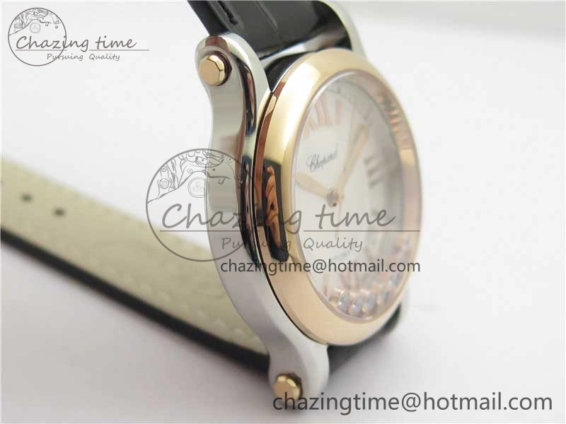 HAPPY SPORT AUTOMATIC SS RG 36MM YYF 1:1 BEST EDITION WHITE DIAL ON BLACK LEATHER STRAP A Minimalist 6382