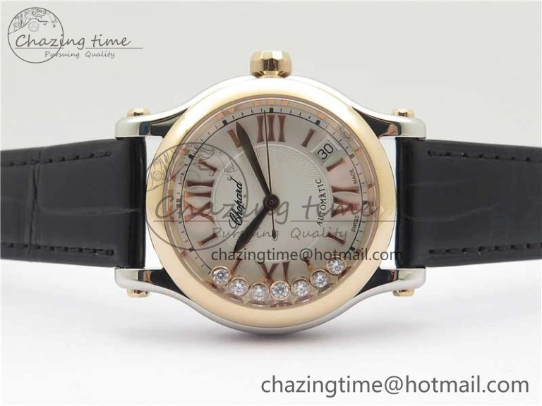 HAPPY SPORT AUTOMATIC SS RG 36MM YYF 1:1 BEST EDITION WHITE DIAL ON BLACK LEATHER STRAP A Minimalist 6382