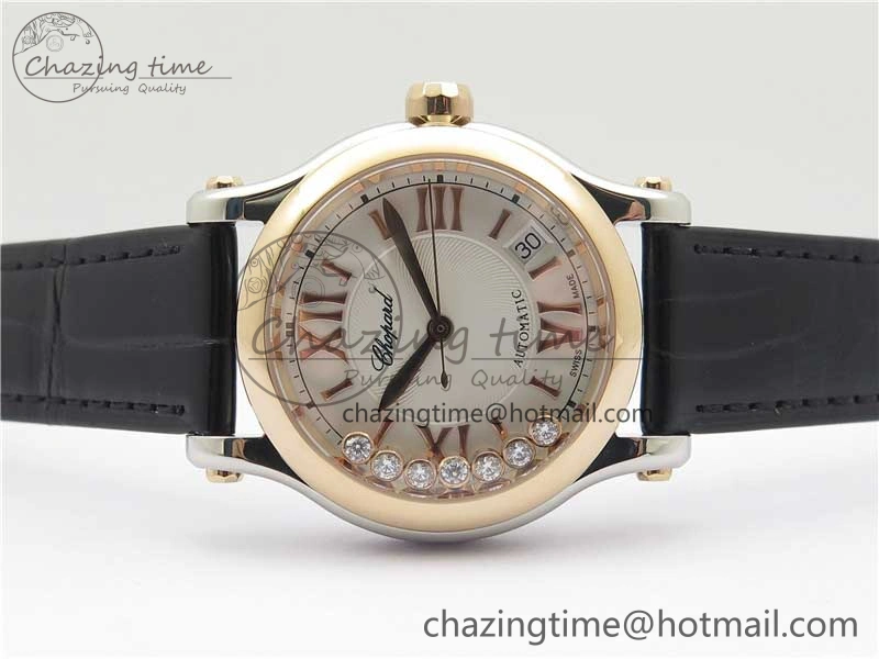 HAPPY SPORT AUTOMATIC SS RG 36MM YYF 1:1 BEST EDITION WHITE DIAL ON BLACK LEATHER STRAP A Minimalist 6382