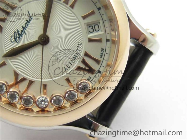 HAPPY SPORT AUTOMATIC SS RG 36MM YYF 1:1 BEST EDITION WHITE DIAL ON BLACK LEATHER STRAP A Minimalist 6382
