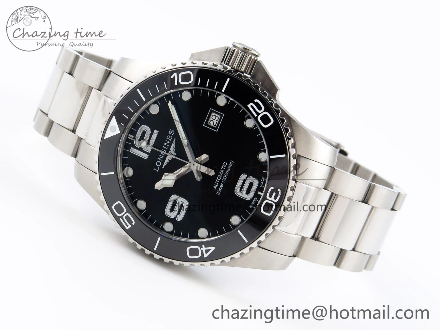 Modern HYDROCONQUEST 43MM SS BLACK CERAMIC BEZEL XF 1:1 BEST EDITION BLACK DIAL ON SS BRACELET L 7618