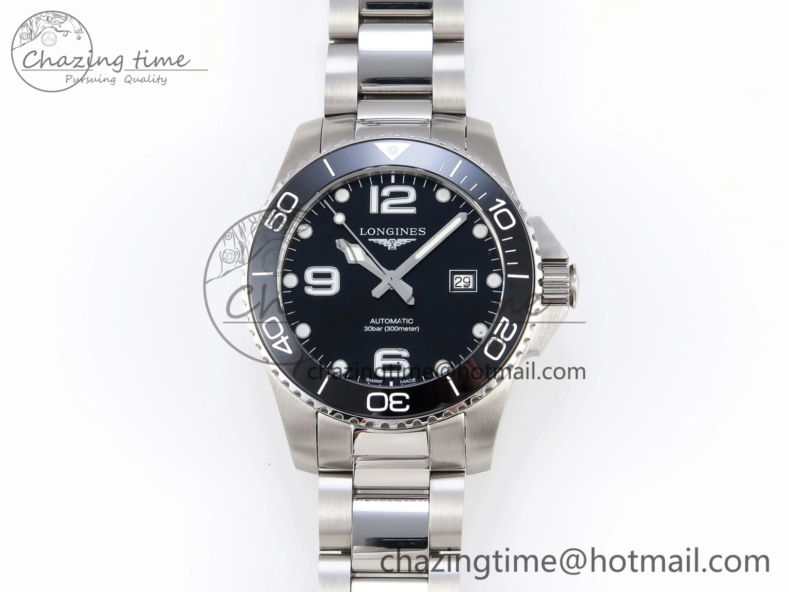 Modern HYDROCONQUEST 43MM SS BLACK CERAMIC BEZEL XF 1:1 BEST EDITION BLACK DIAL ON SS BRACELET L 7618