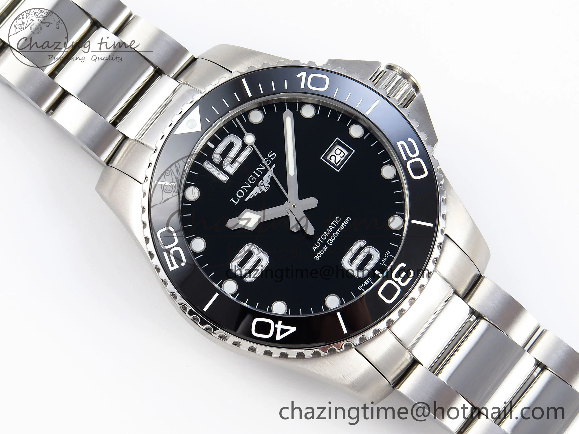 Modern HYDROCONQUEST 43MM SS BLACK CERAMIC BEZEL XF 1:1 BEST EDITION BLACK DIAL ON SS BRACELET L 7618