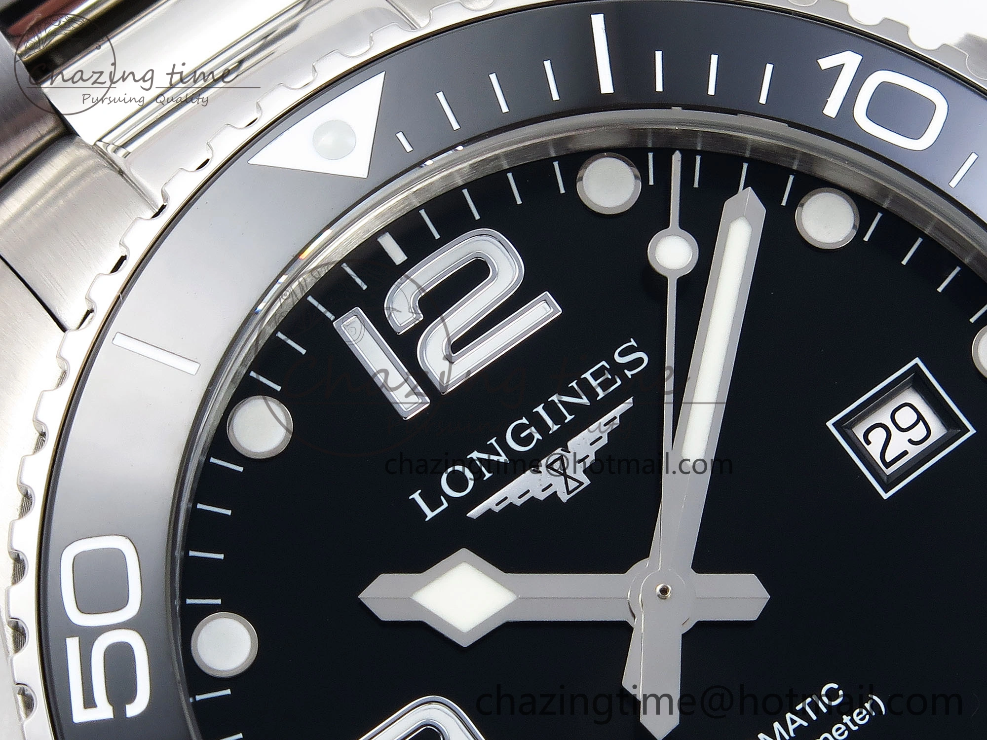 Modern HYDROCONQUEST 43MM SS BLACK CERAMIC BEZEL XF 1:1 BEST EDITION BLACK DIAL ON SS BRACELET L 7618