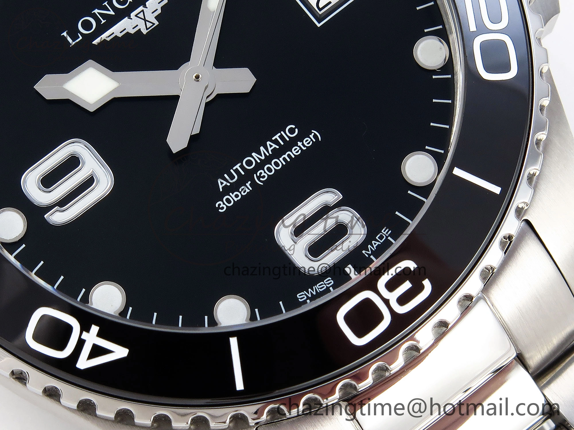 Modern HYDROCONQUEST 43MM SS BLACK CERAMIC BEZEL XF 1:1 BEST EDITION BLACK DIAL ON SS BRACELET L 7618