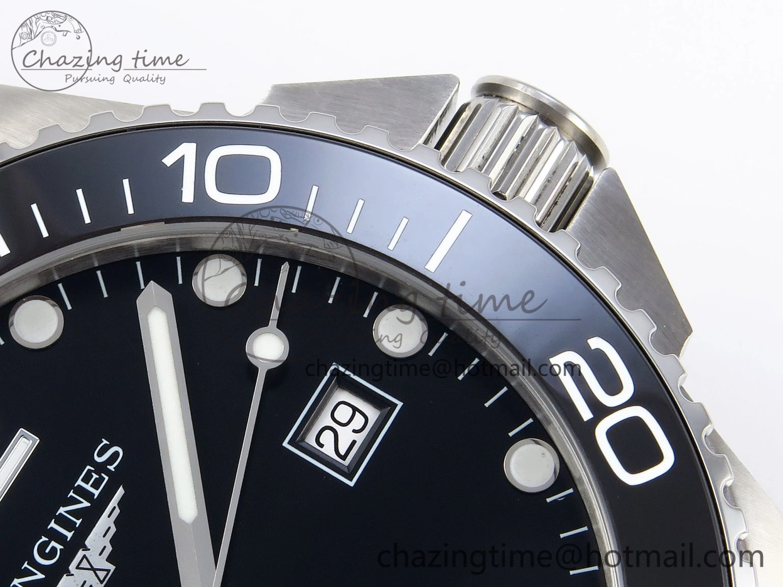 Modern HYDROCONQUEST 43MM SS BLACK CERAMIC BEZEL XF 1:1 BEST EDITION BLACK DIAL ON SS BRACELET L 7618