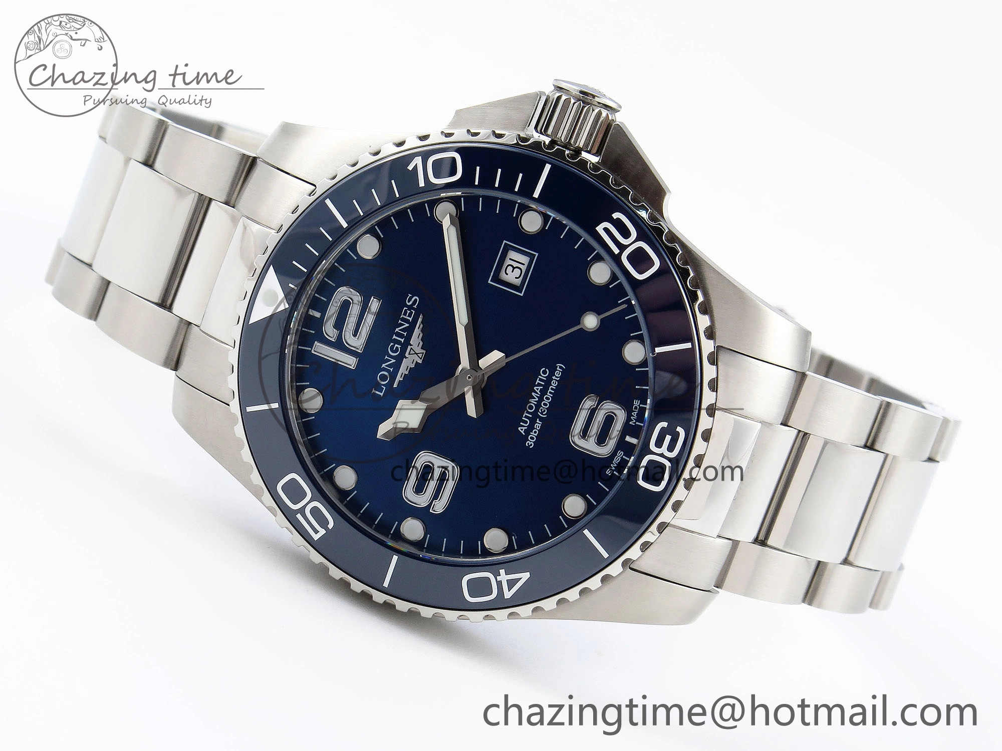 Reliable HYDROCONQUEST 43MM SS BLUE CERAMIC BEZEL XF 1:1 BEST EDITION BLUE DIAL ON SS BRACELET L 7549