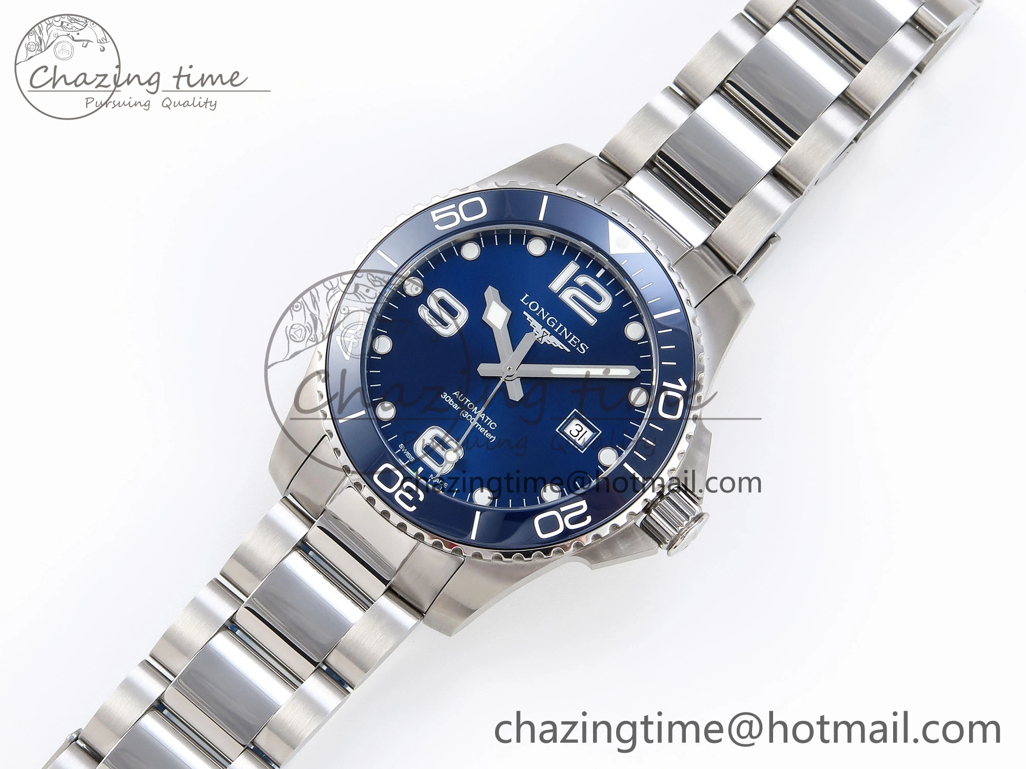 Reliable HYDROCONQUEST 43MM SS BLUE CERAMIC BEZEL XF 1:1 BEST EDITION BLUE DIAL ON SS BRACELET L 7549