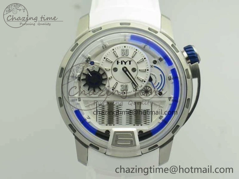 HYT SS CYF White Dial Blue Crown On White Rubber Strap Asian Movement HTY Cal. Packable 6988