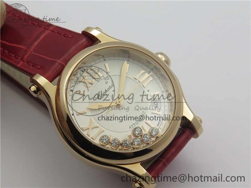 Happy Sport Automatic RG 36mm ZF 1:1 Best Edition White Dial on Red Leather Strap A Effortless 6397