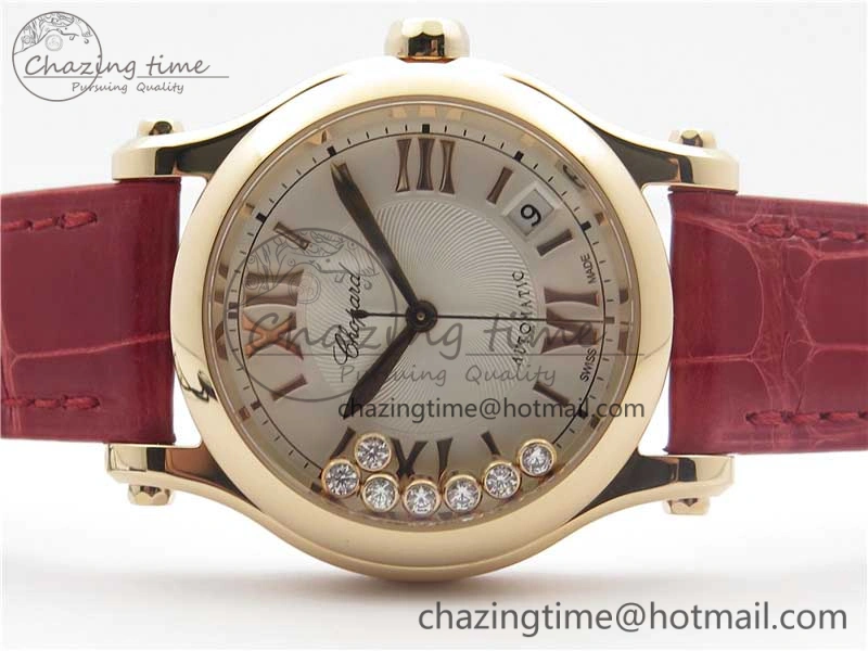 Happy Sport Automatic RG 36mm ZF 1:1 Best Edition White Dial on Red Leather Strap A Effortless 6397