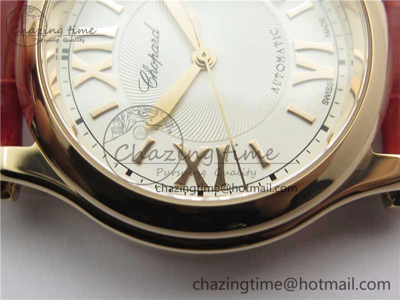 Happy Sport Automatic RG 36mm ZF 1:1 Best Edition White Dial on Red Leather Strap A Effortless 6397