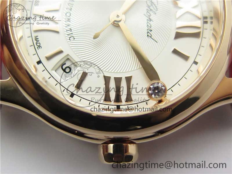 Happy Sport Automatic RG 36mm ZF 1:1 Best Edition White Dial on Red Leather Strap A Effortless 6397