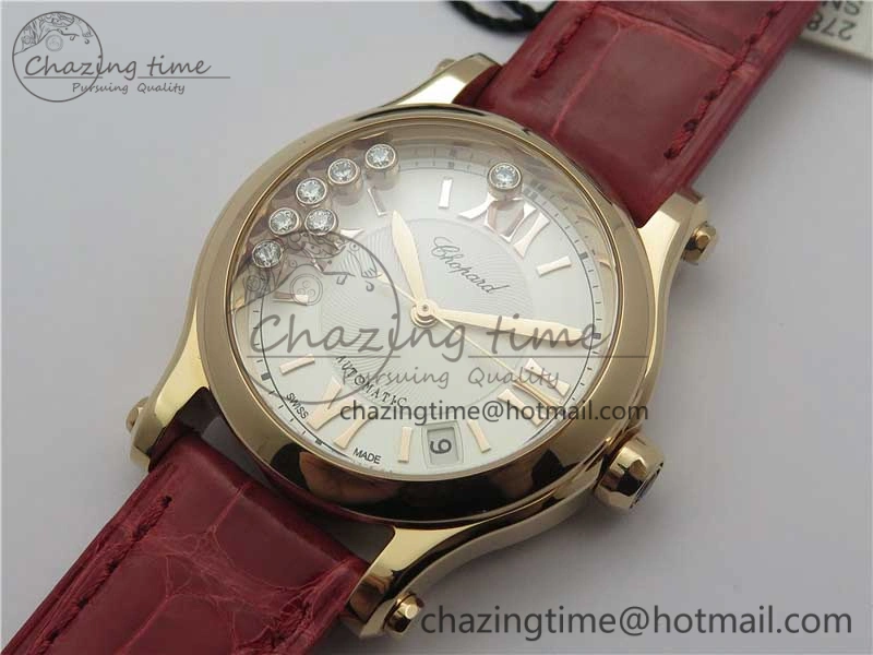 Happy Sport Automatic RG 36mm ZF 1:1 Best Edition White Dial on Red Leather Strap A Effortless 6397