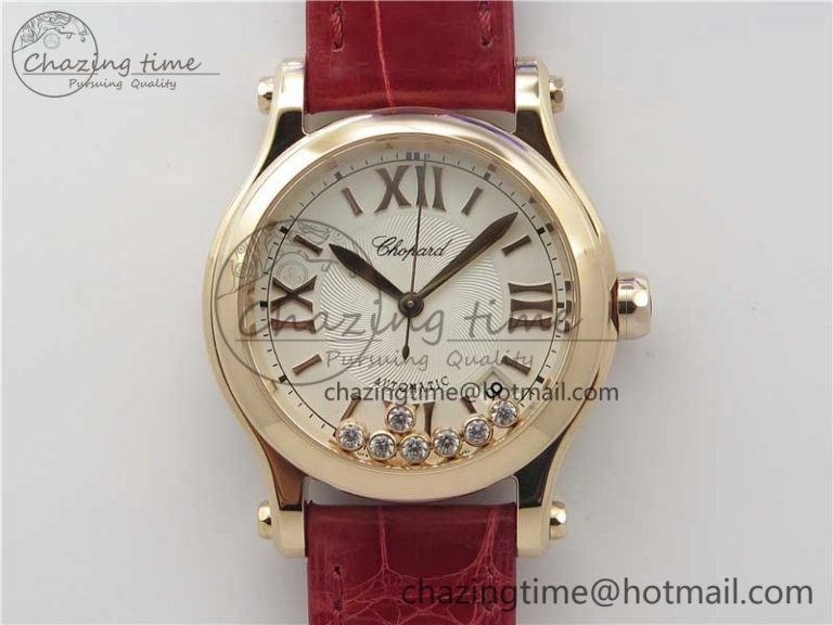 Happy Sport Automatic RG 36mm ZF 1:1 Best Edition White Dial on Red Leather Strap A Effortless 6397