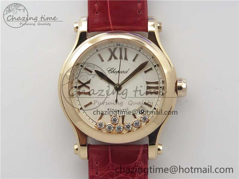 Happy Sport Automatic RG 36mm ZF 1:1 Best Edition White Dial on Red Leather Strap A Effortless 6397