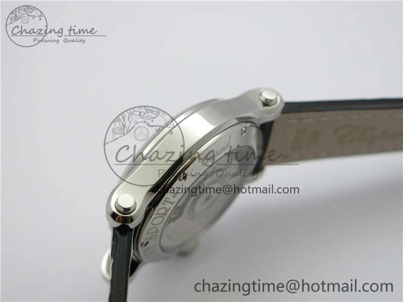 Happy Sport Automatic SS 36mm ZF 1:1 Best Edition White Dial on Black Leather Strap A TopPick 6396