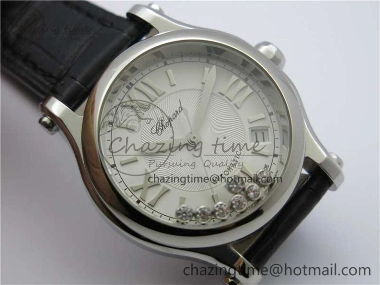 Happy Sport Automatic SS 36mm ZF 1:1 Best Edition White Dial on Black Leather Strap A TopPick 6396