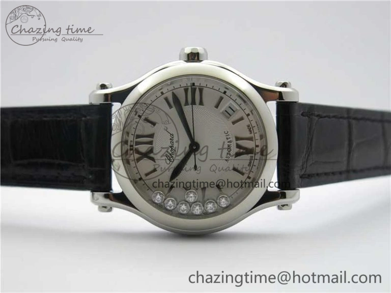 Happy Sport Automatic SS 36mm ZF 1:1 Best Edition White Dial on Black Leather Strap A TopPick 6396