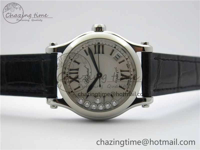 Happy Sport Automatic SS 36mm ZF 1:1 Best Edition White Dial on Black Leather Strap A TopPick 6396