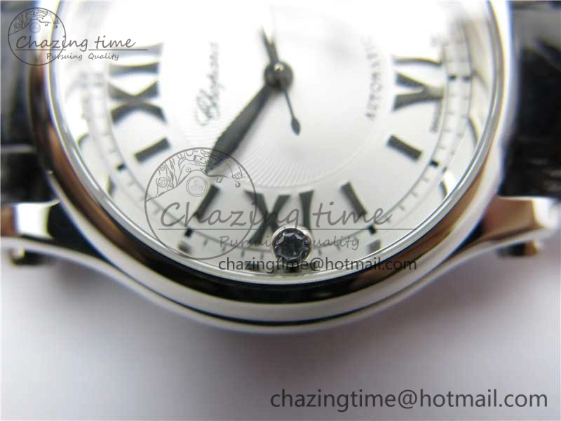 Happy Sport Automatic SS 36mm ZF 1:1 Best Edition White Dial on Black Leather Strap A TopPick 6396