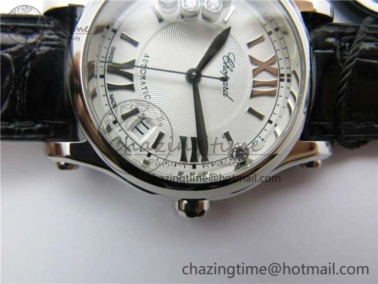 Happy Sport Automatic SS 36mm ZF 1:1 Best Edition White Dial on Black Leather Strap A TopPick 6396