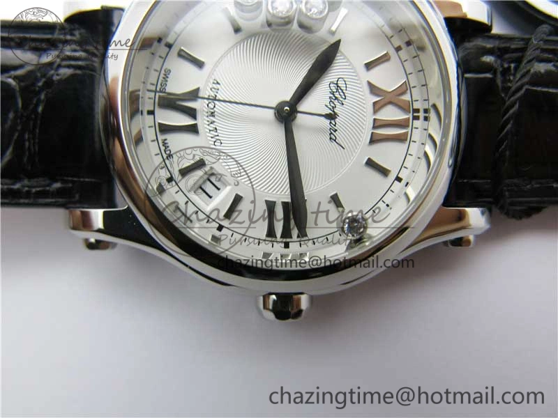 Happy Sport Automatic SS 36mm ZF 1:1 Best Edition White Dial on Black Leather Strap A TopPick 6396