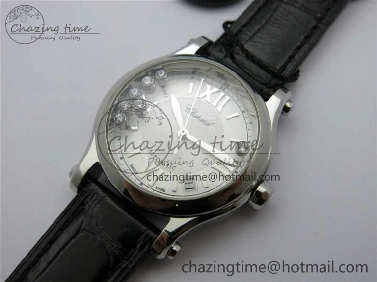 Happy Sport Automatic SS 36mm ZF 1:1 Best Edition White Dial on Black Leather Strap A TopPick 6396