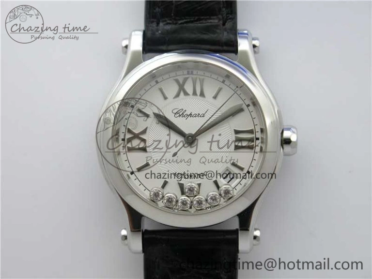 Happy Sport Automatic SS 36mm ZF 1:1 Best Edition White Dial on Black Leather Strap A TopPick 6396