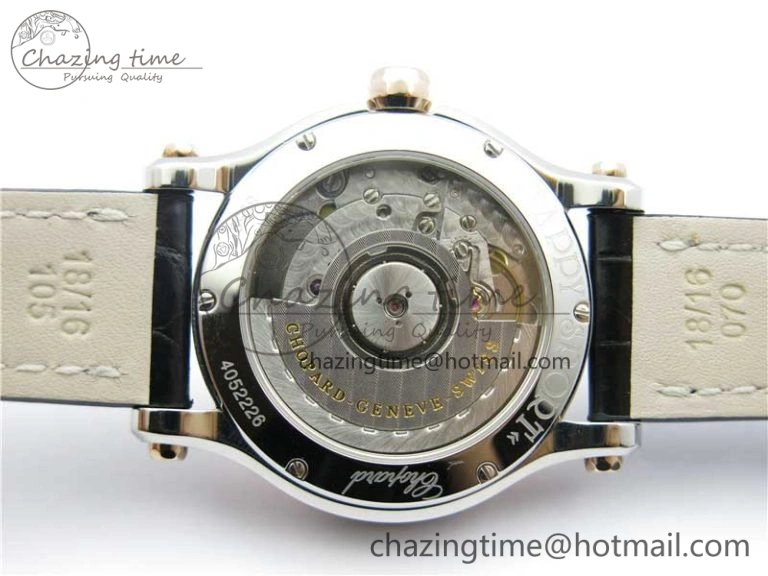 Original Happy Sport Automatic SS RG 36mm ZF 1:1 Best Edition White Dial on Black Leather Strap A 6394