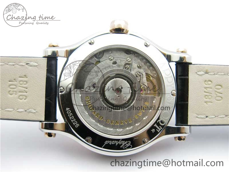 Original Happy Sport Automatic SS RG 36mm ZF 1:1 Best Edition White Dial on Black Leather Strap A 6394