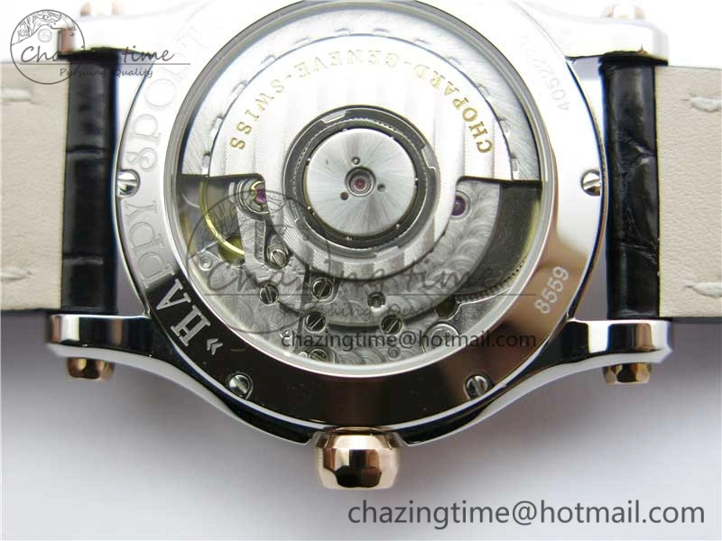 Original Happy Sport Automatic SS RG 36mm ZF 1:1 Best Edition White Dial on Black Leather Strap A 6394