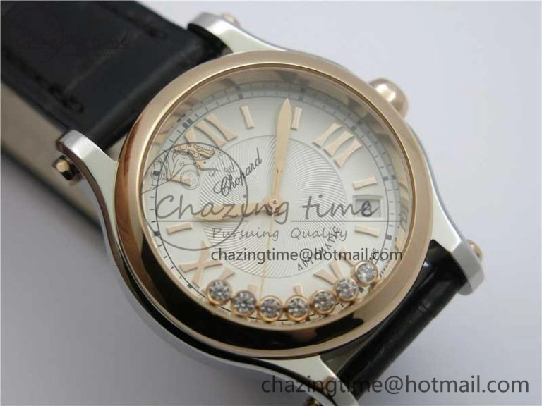 Original Happy Sport Automatic SS RG 36mm ZF 1:1 Best Edition White Dial on Black Leather Strap A 6394